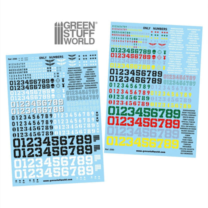 Green Stuff World Waterslide Decals - Only Numbers - Wargaming and Modeling