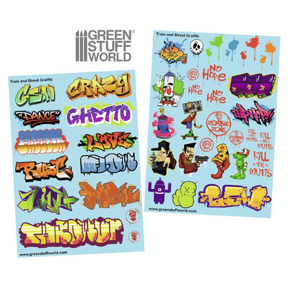 Green Stuff World Waterslide Decals - Train and Graffiti Mix - Wargaming and Modeling