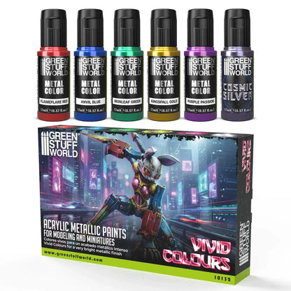 Green Stuff World Vivid Metallic Paints Set for Modeling and Wargaming